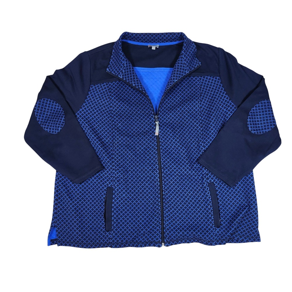 Talbots Women's 3X Plus Navy Blue Zip Front Jacket Elbow‎ Patch Pockets